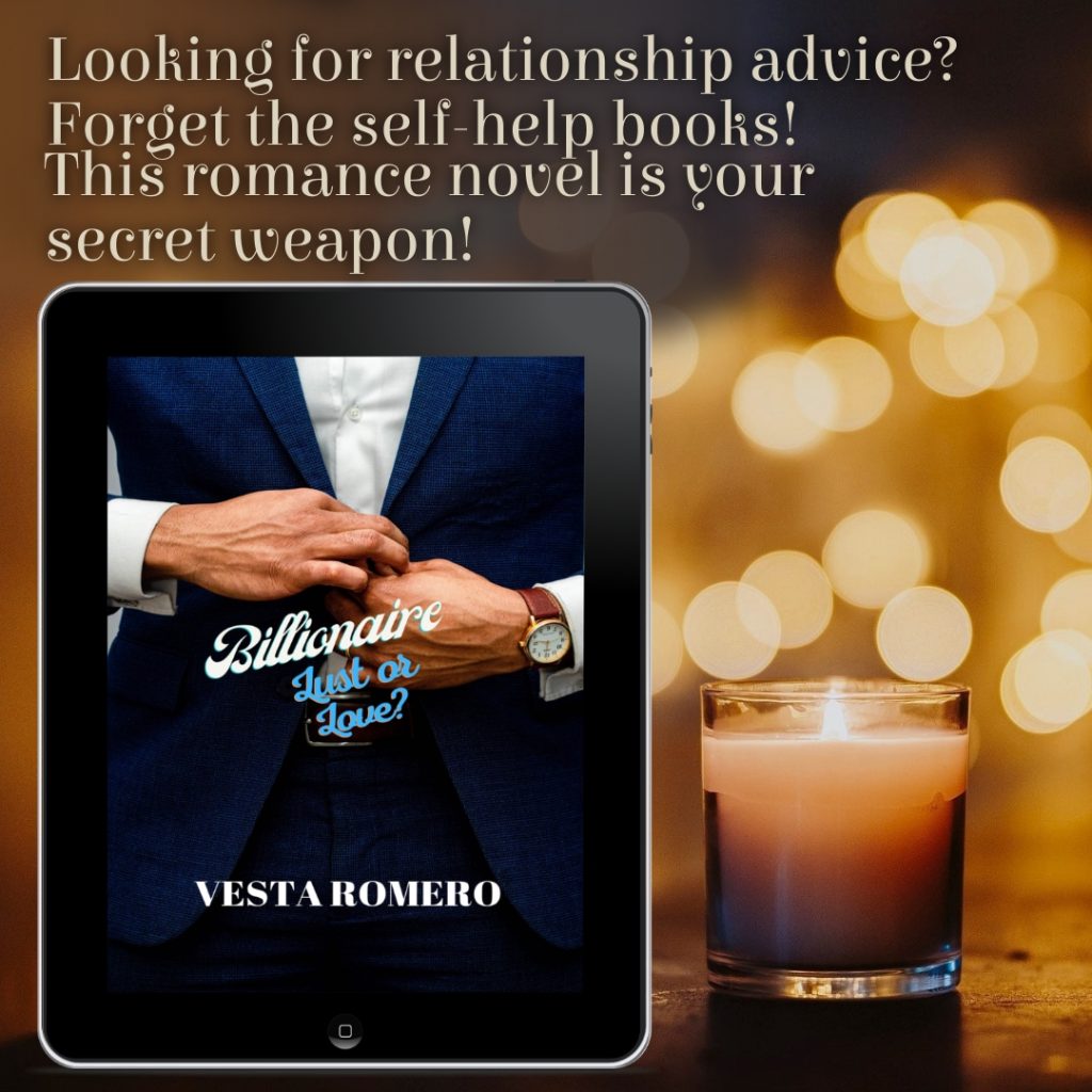 billionaire lust or love cover by vesta romero on ipad with candle and soft light background