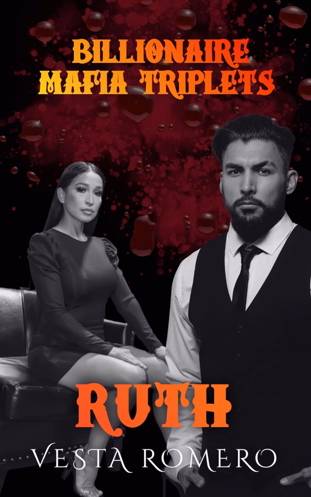 Ruth by Vesta Romero . Lady in black dress on a chiar and hulking guy standing gurad over her